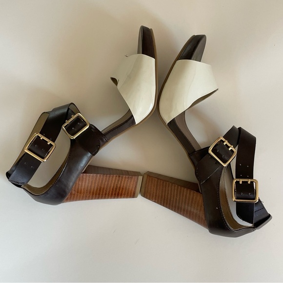 Kenneth Cole Reaction Cool Daze Block Heel Brown White Buckles Summer Boho 10M - Picture 4 of 9